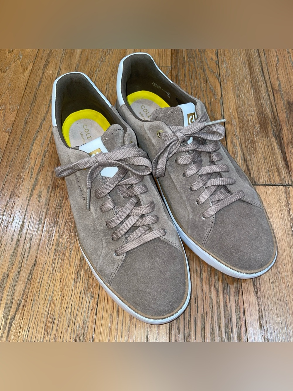 Cole Haan Grand Pro Topspin Sneakers Taupe Suede White Womens Size: 10